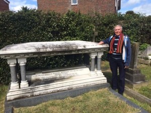 Derek Warman at tomb of Michael Maybrick